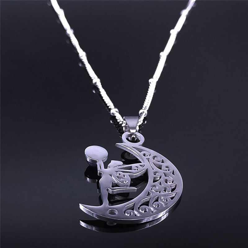 Witchcraft Moon Elf Fairy Necklace Purple Crystal