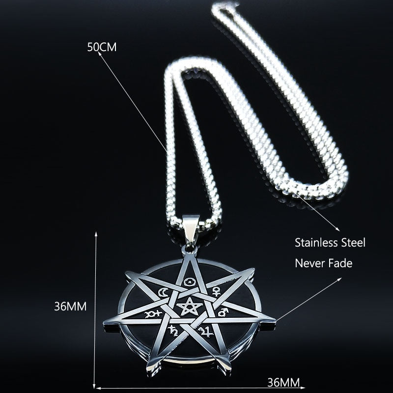 Seven-Pointed Star Witchcraft Stainless Steel Protection Necklaces
