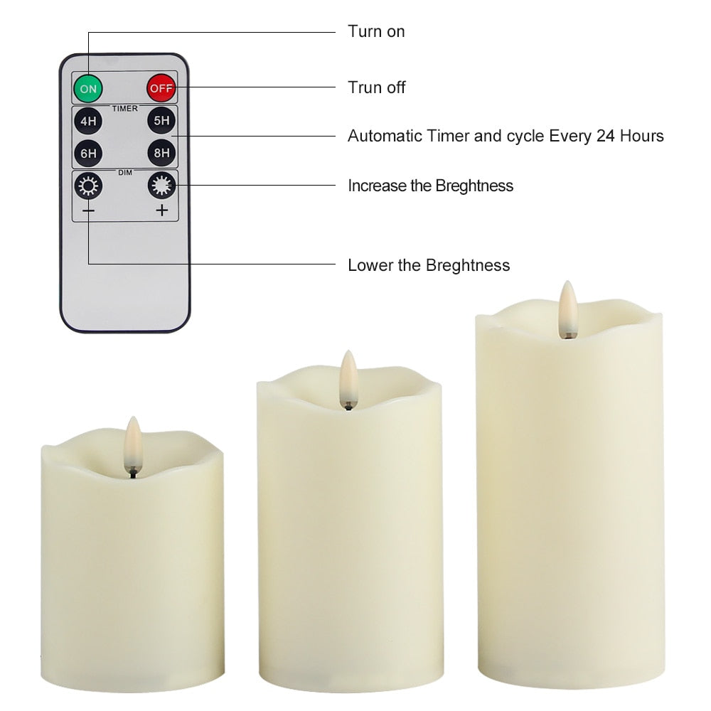 Remote Control LED Flameless Candle Lights/ Battery Powered Led Tea Lights 3 PC Set