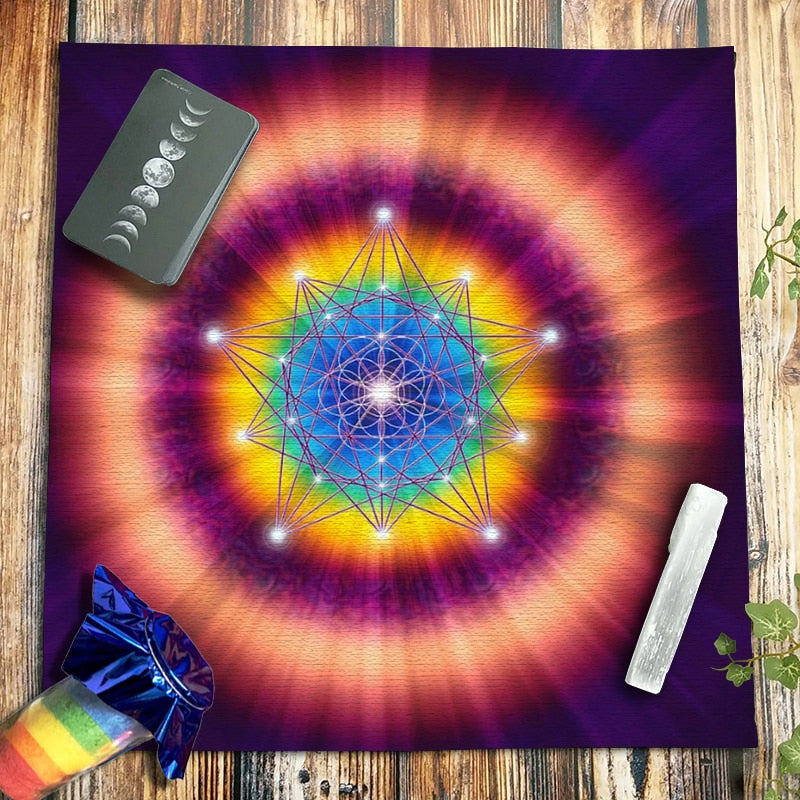 Pendulum Tarot Tablecloth Metatron Cube Crystal Grid Astrology Divination Hexagram Velvet Altar Cloth Pagan Oracle Cards Pads