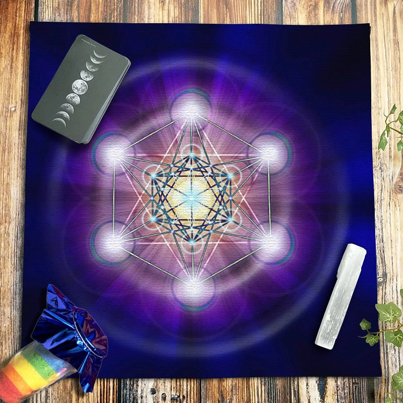 Pendulum Tarot Tablecloth Metatron Cube Crystal Grid Astrology Divination Hexagram Velvet Altar Cloth Pagan Oracle Cards Pads