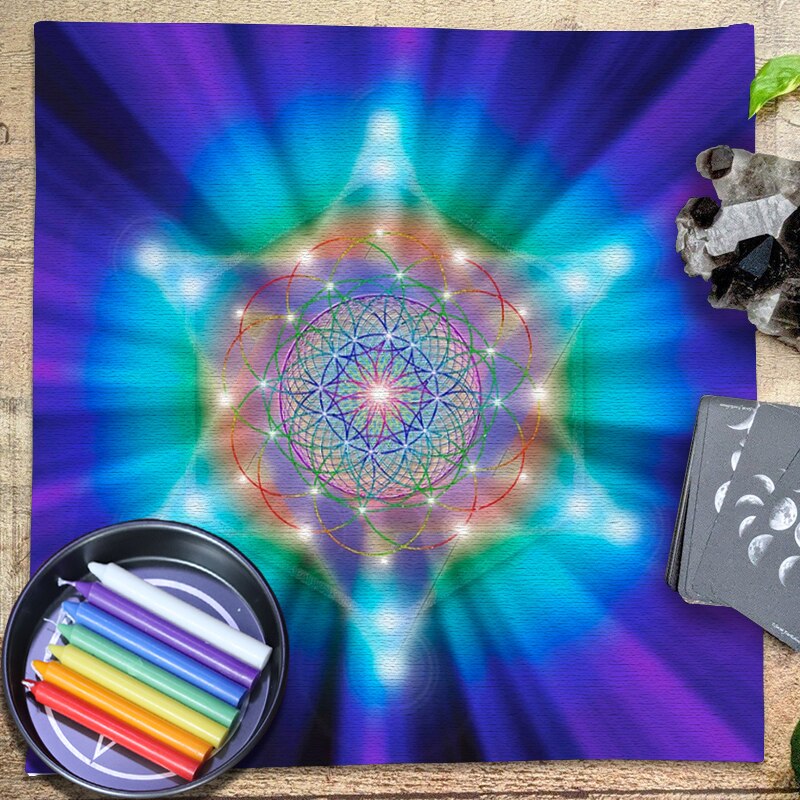 Pendulum Tarot Tablecloth Metatron Cube Crystal Grid Astrology Divination Hexagram Velvet Altar Cloth Pagan Oracle Cards Pads