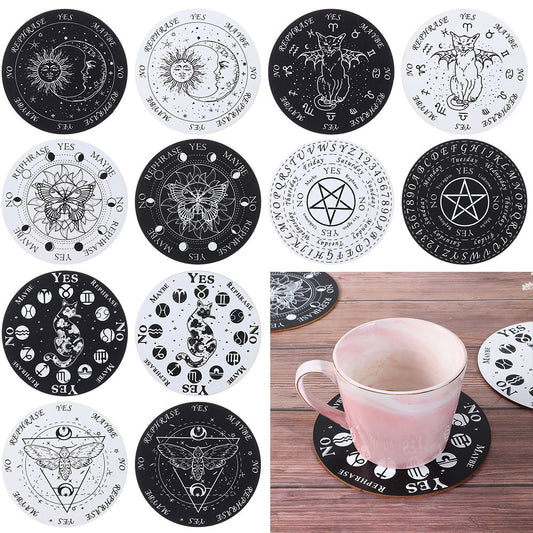 Wooden Black And White Pendulum Board With Stars Sun and Moon for Divination.