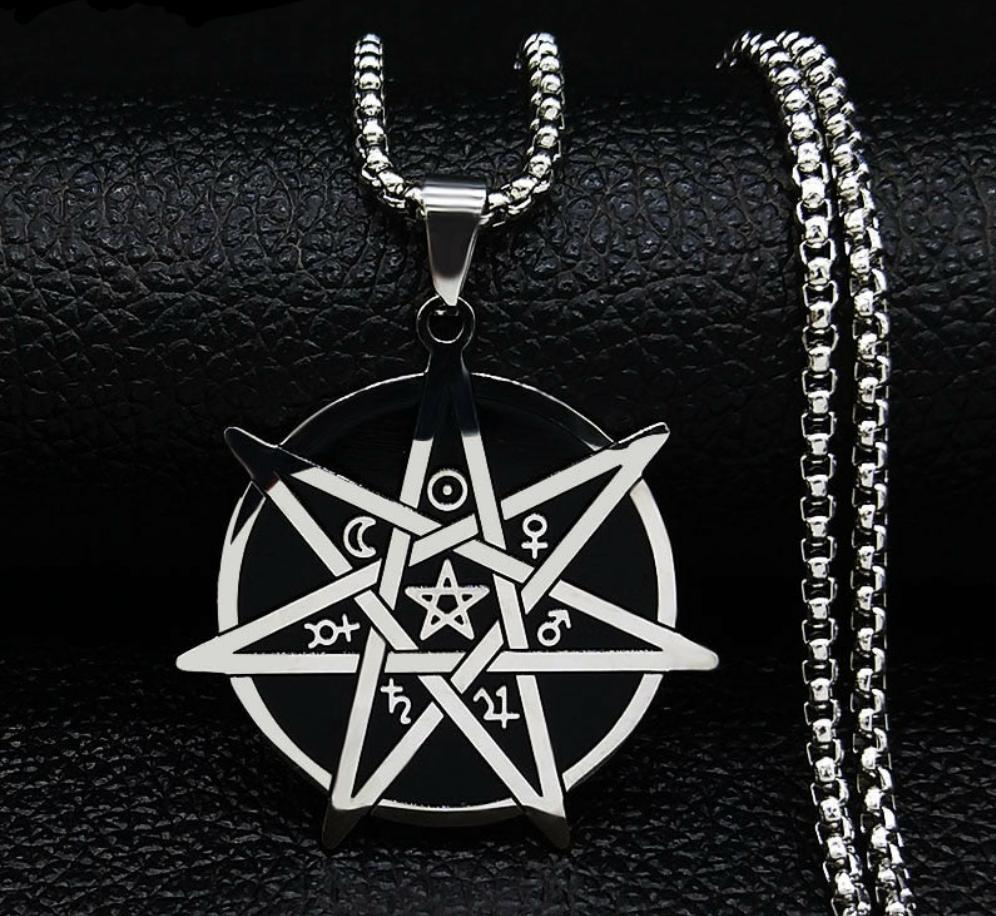 Seven-Pointed Star Witchcraft Stainless Steel Protection Necklaces
