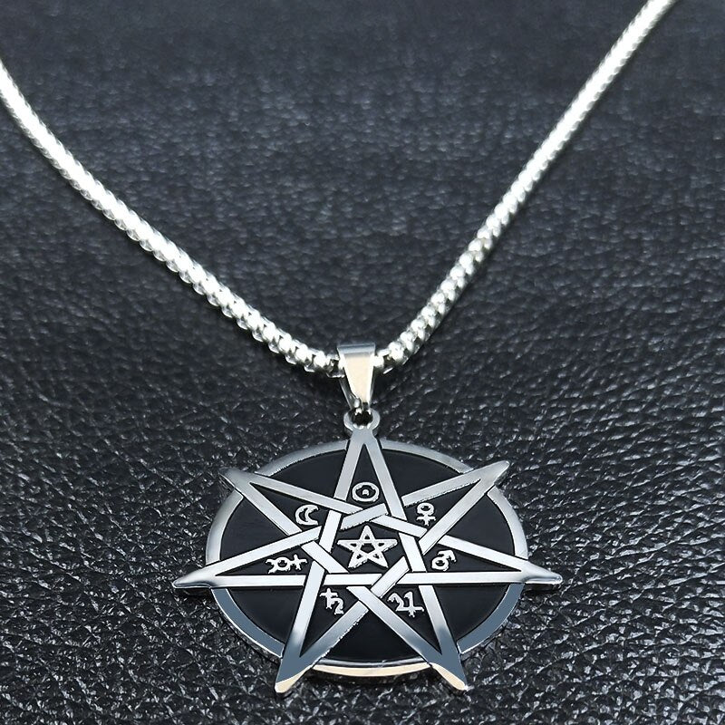 Seven-Pointed Star Witchcraft Stainless Steel Protection Necklaces