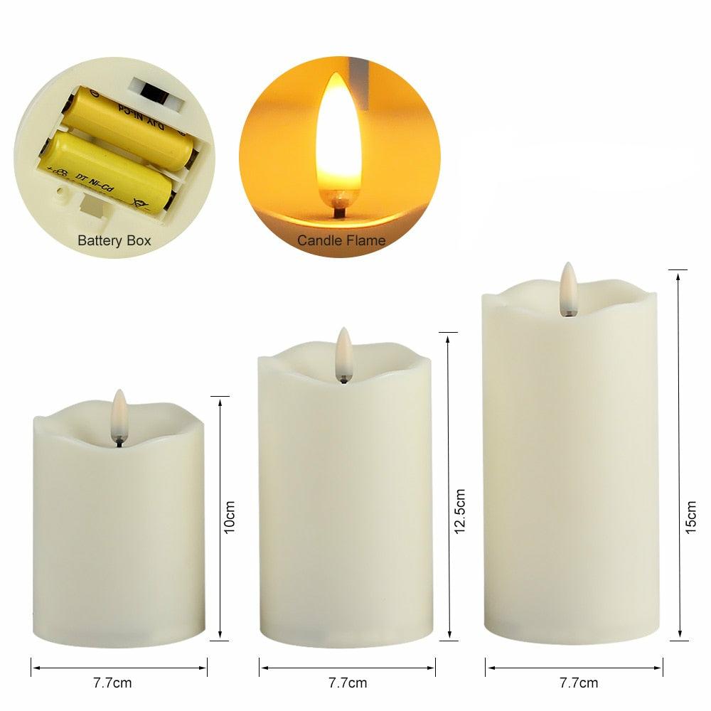 Remote Control LED Flameless Candle Lights/ Battery Powered Led Tea Lights 3 PC Set