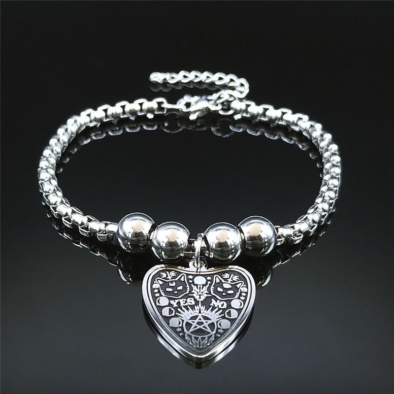 Wiccan/Pagan Necklaces And Bracelets With Moon Phase, Ouija, Pentacle, And Pentacle With Cat