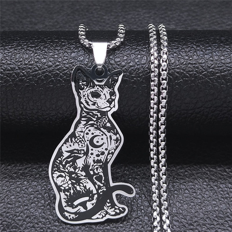 Wiccan/Pagan Necklaces And Bracelets With Moon Phase, Ouija, Pentacle, And Pentacle With Cat