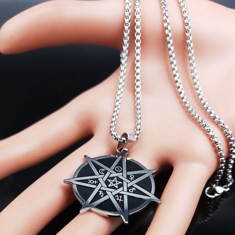 Seven-Pointed Star Witchcraft Stainless Steel Protection Necklaces