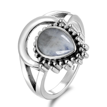 New Vintage Silver Jewelry Ring/ Water Drop Natural Moonstone