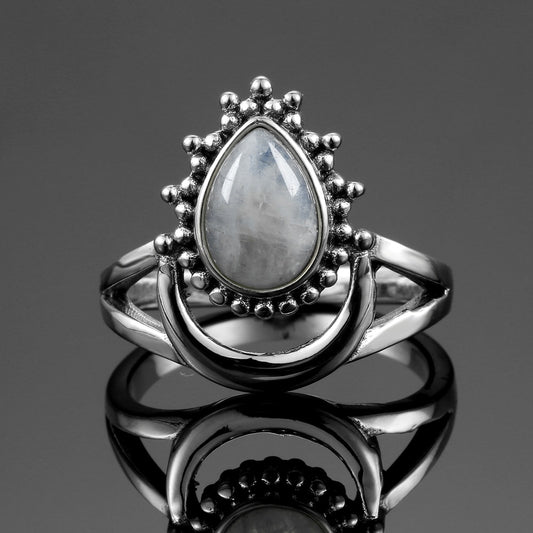 New Vintage Silver Jewelry Ring/ Water Drop Natural Moonstone